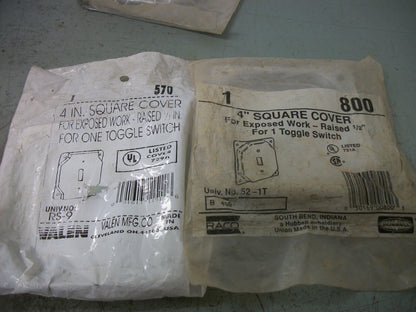 HUBBELL 800 VALEN 570 LOT OF 3 4" SQUARE COVERS FOR 1 TOGGLE SWITCH NEW