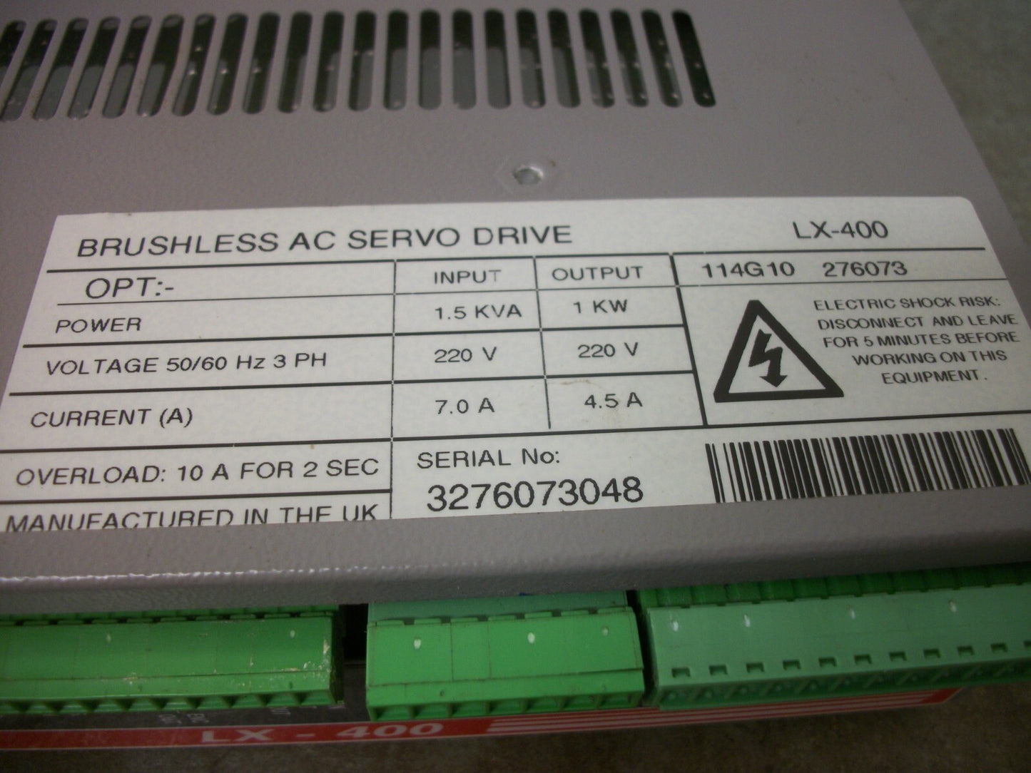 EMERSON LX-400 1KW BRUSHLESS AC SERVO DRIVE 960152-01 220VOLT 3PH 4.5AMP