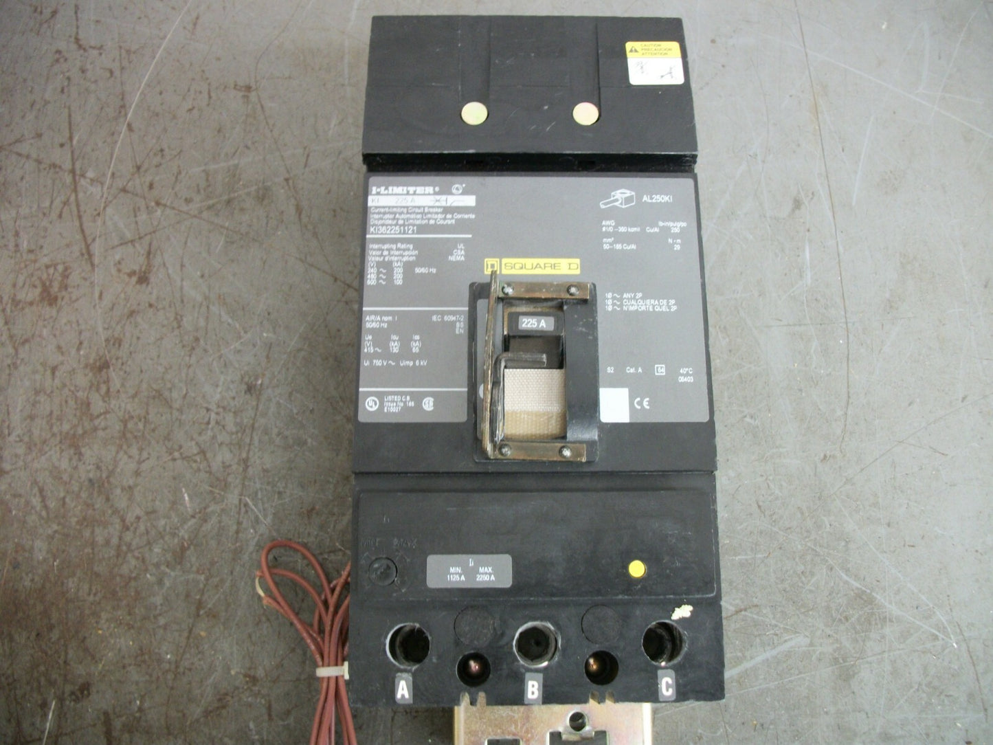 SQUARE D I-LINE KI CIRCUIT BREAKER KI362251121 225AMP 600VOLT 3POLE GREEN