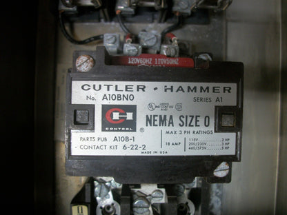 CUTLER-HAMMER STARTER COMBO SIZE 0 SS TYPE 4 A10BN0 120VCOIL 30AMP FUSIBLE