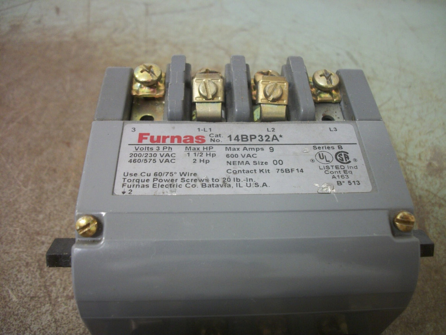 FURNAS SIZE 00 MOTOR STARTER 14BP32A* 9AMP 110/120-220/240VCOIL 3PH 600V 2HP