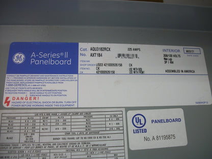 GE A SERIES II PANELBOARD INTERIOR AQU3182RCX 225A 208/120V 3PH NEW