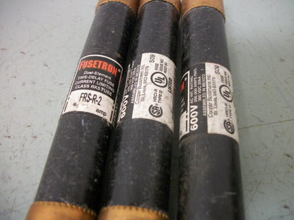 BUSSMANN LOT OF 3 FUSETRON FUSES FRS-R-2 2AMP 600VOLT