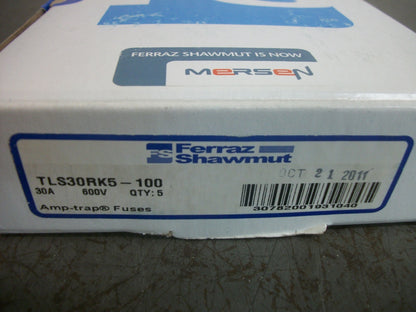FERRAZ-SHAWMUT BOX OF 5 TEST LIMITER FUSES TLS30RK5-100 30AMP 600VOLT NIB