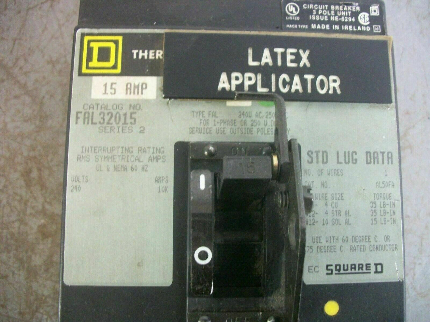 SQUARE D FAL CIRCUIT BREAKER FAL32015 15AMP 240VOLT 3POLE GRAY