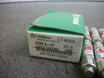 LITTELFUSE BOX OF 9 CLASS CC FUSES KLDR3-1/2 3-1/2AMP 600VOLT NIB