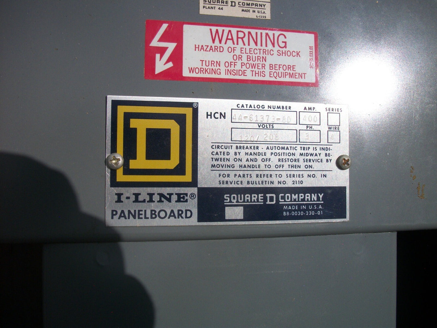 SQUARE D HCN I-LINE PANELBOARD HCN44-61373-8D 400AMP 120/208VOLT 3PH W/RC SWITCH