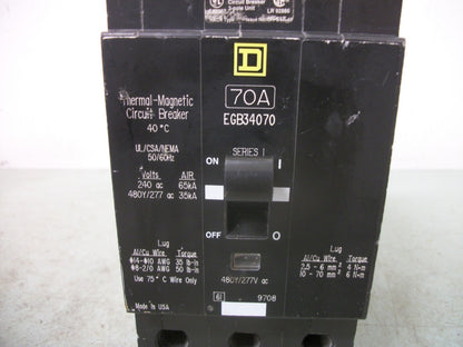 SQUARE D EGB CIRCUIT BREAKER EGB34070 70AMP 480VOLT 3POLE