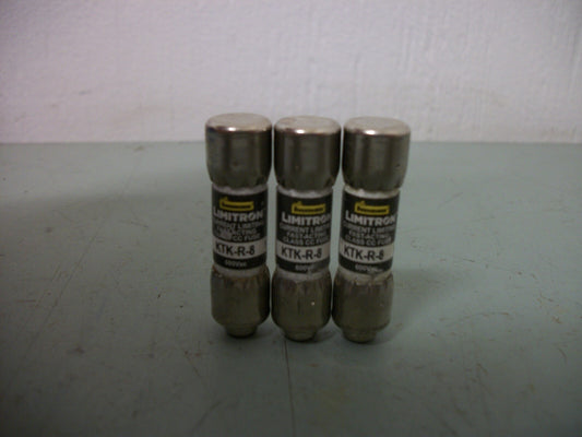 BUSSMANN LOT OF 3 LIMITRON FUSES KTK-R-8 8AMP 600VOLT