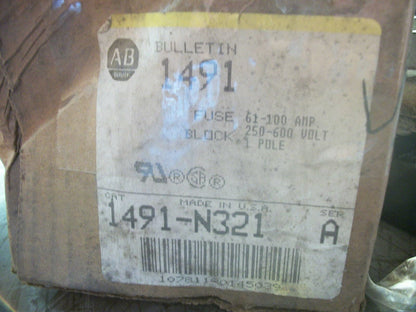 ALLEN-BRADLEY FUSE BLOCK 1491-N321 61-100AMP 250-600VOLT 1POLE NIB