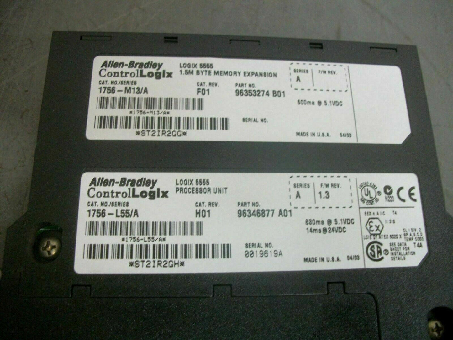 ALLEN-BRADLEY CONTROL LOGIX 5555 PROCESSOR UNIT 1756-L55/A W/1756-M13/A
