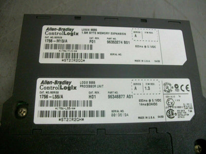 ALLEN-BRADLEY CONTROL LOGIX 5555 PROCESSOR UNIT 1756-L55/A W/1756-M13/A