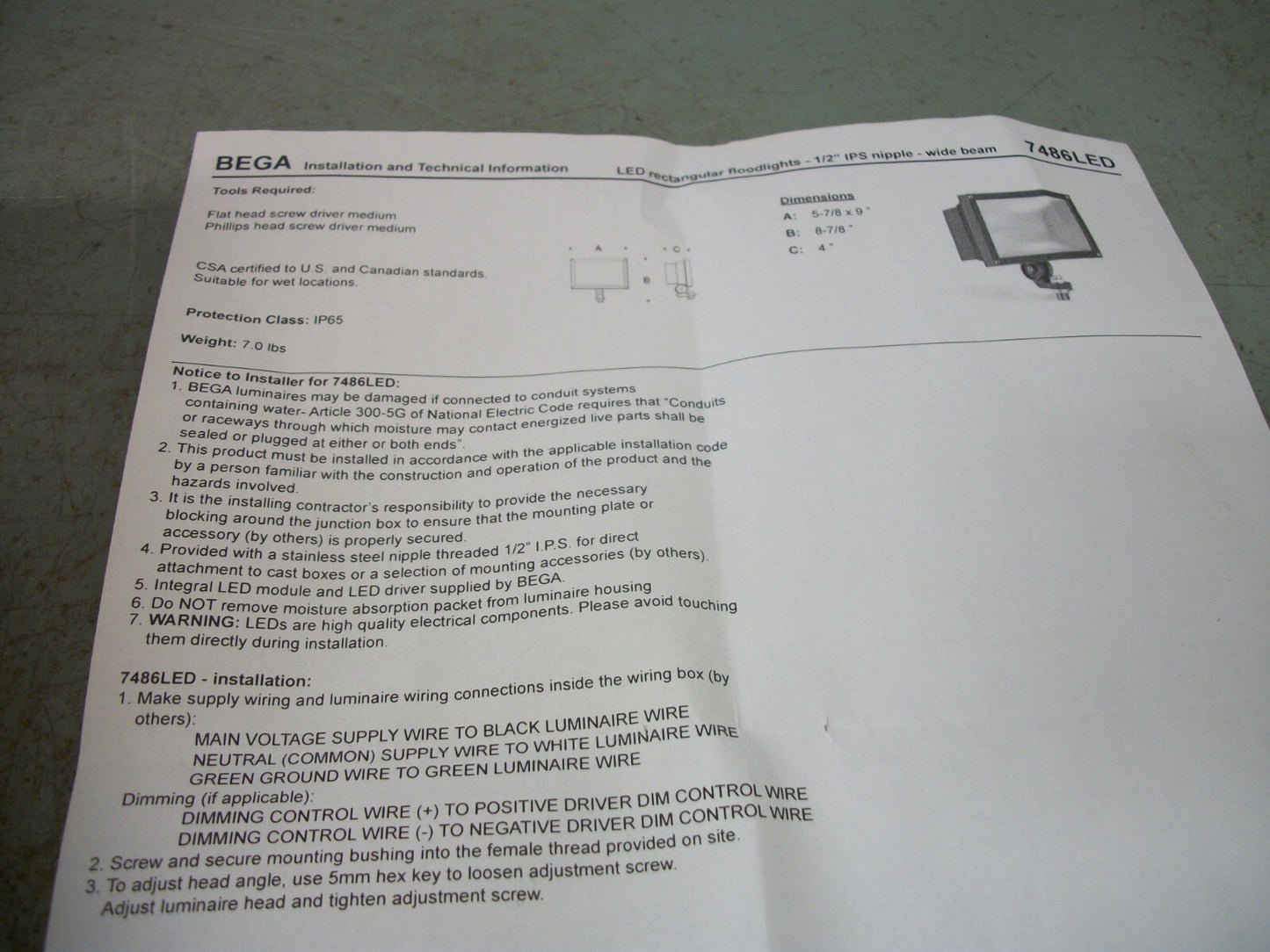 BEGA 39WATT WIDE BEAM LED FLOOD LIGHT 7486LED NOB