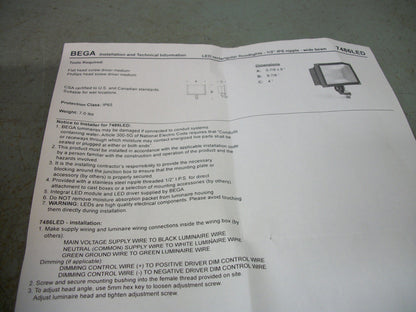 BEGA 39WATT WIDE BEAM LED FLOOD LIGHT 7486LED NOB