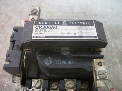 GE SIZE 00 MOTOR STARTER CR306A0 9AMP 115VCOIL 3PH 600V 2HP
