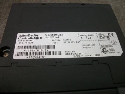 ALLEN-BRADLEY CONTROL LOGIX DC INPUT 16PT 24VDC MODULE 1756-IB16/A