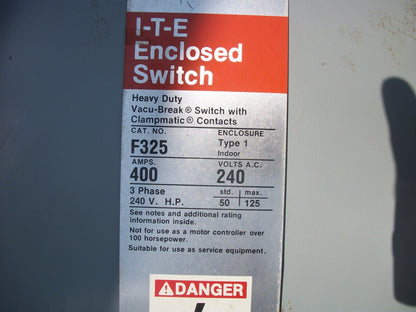 SIEMENS DISCONNECT TYPE 1 F325 400AMP 240VOLT 3POLE FUSIBLE