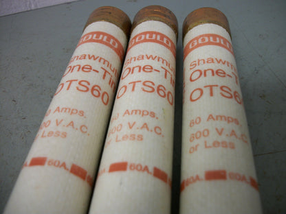 GOULD SHAWMUT LOT OF 3 ONE-TIME FUSES OTS60 60AMP 600VOLT