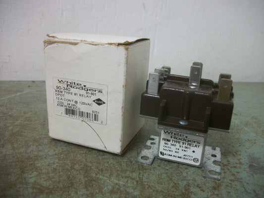 WHITE-RODGERS DPDT RBM TYPE 91 RELAY 90-340 91-901 24VCOIL 12AMP 125VOLT NIB