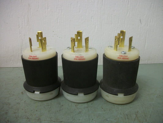 HUBBELL LOT OF 3 TWIST LOCK PLUGS HBL2341 20AMP 480VOLT 2P 3W+G