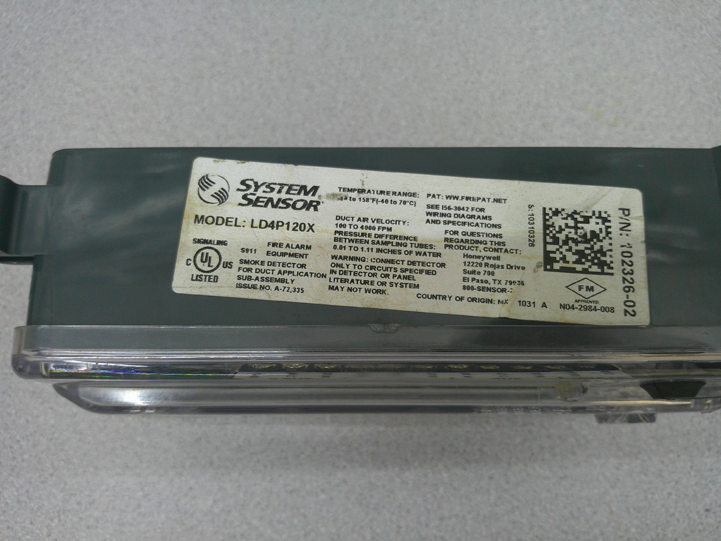 SYSTEM SENSOR FIRE ALARM HVAC DUCT SMOKE DETECTOR LD4P120X