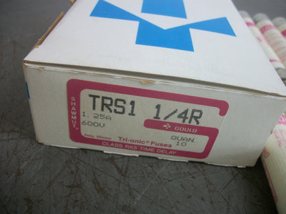 GOULD SHAWMUT BOX OF 10 TRI-ONIC FUSES TRS1-1/4R 1-1/4AMP 600VOLT NIB