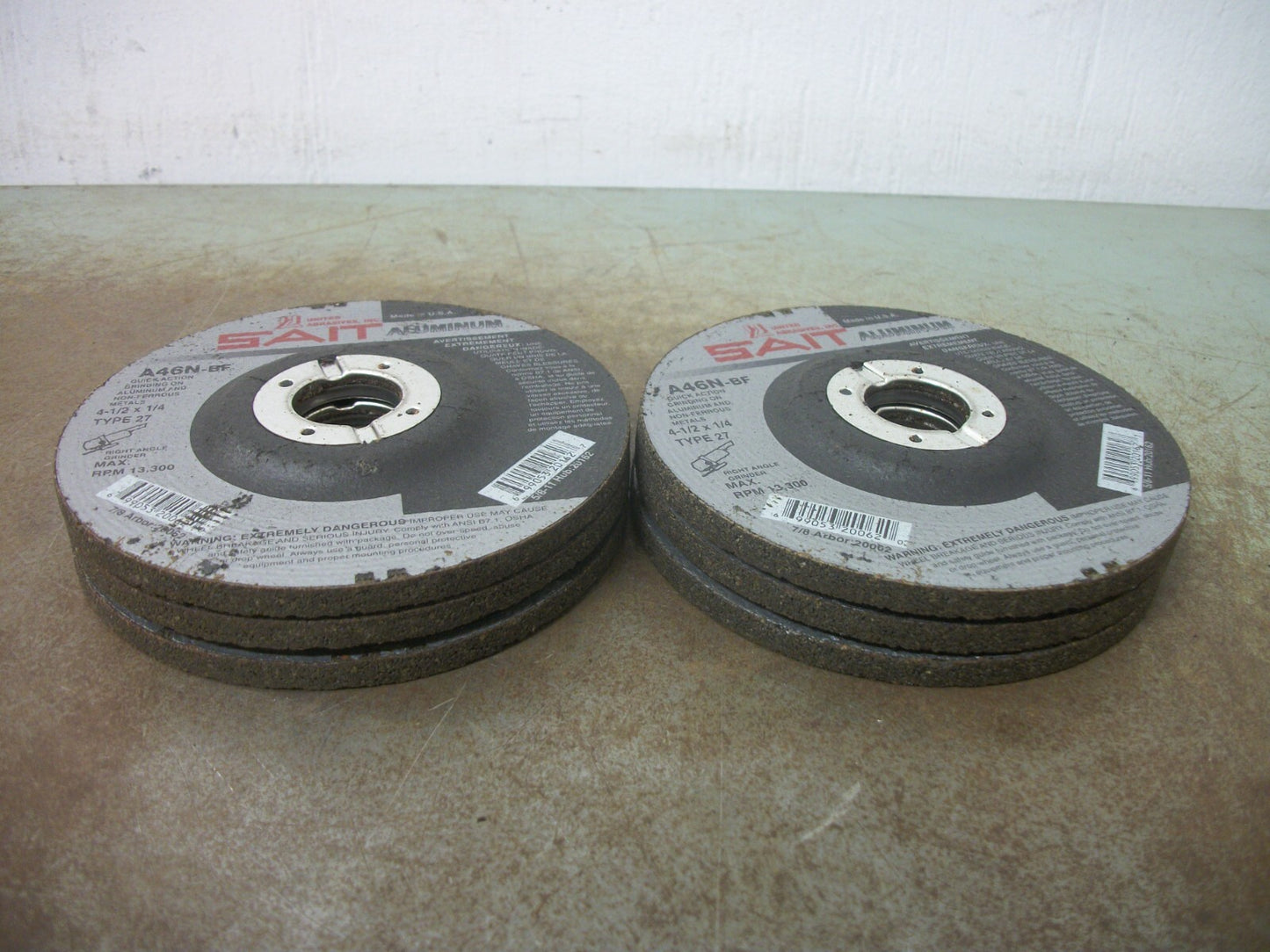 UNITED ABRASIVES LOT OF 6 SAIT 4-1/2X1/4 TYPE 27 ALUMINUM GRINDING DISCS A46N-BF
