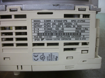 YASKAWA VS MINI V7 1.5KW INVERTER DRIVE CIMR-V7AA21P5 230VOLT 3PH