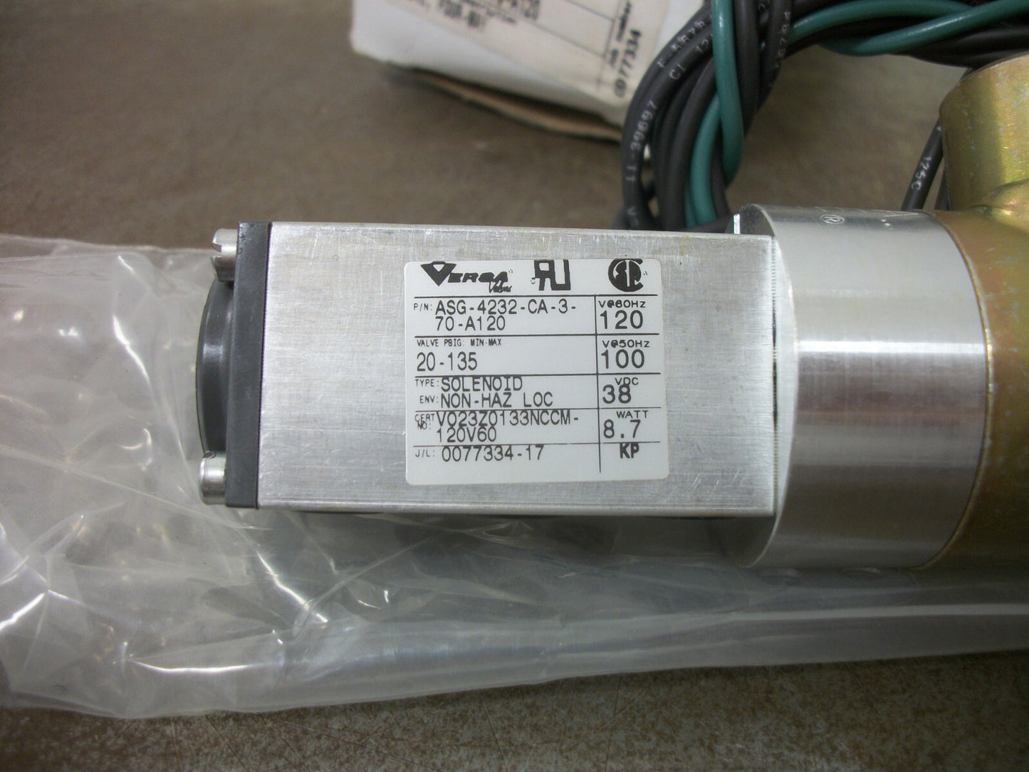 VERSA 4-WAY SOLENOID VALVE ASG-4232-CA-3-70-A120 120VCOIL 20-135PSI 8.7W NIB