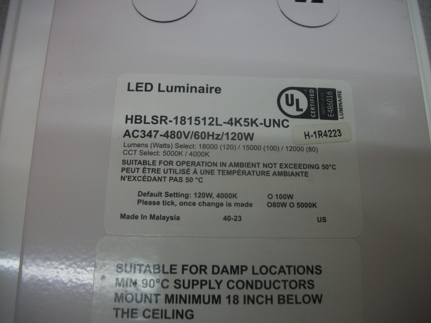 ION WHITE LINEAR HIGH BAY SENSOR READY LIGHT HBSLR-181512L-4K5K-UNC NOB