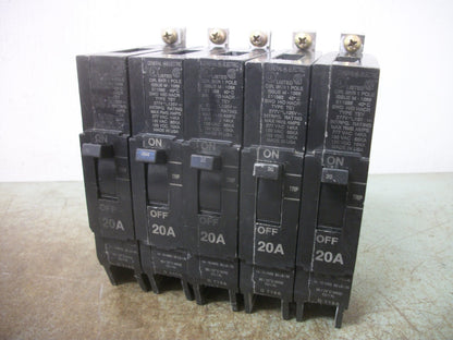 GE LOT OF 5 TEY CIRCUIT BREAKERS TEY120 20AMP 277VOLT 1POLE