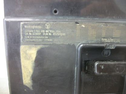 WESTINGHOUSE LC CIRCUIT BREAKER LC3600F 600AMP 600VOLT 3POLE W/500A TRIP