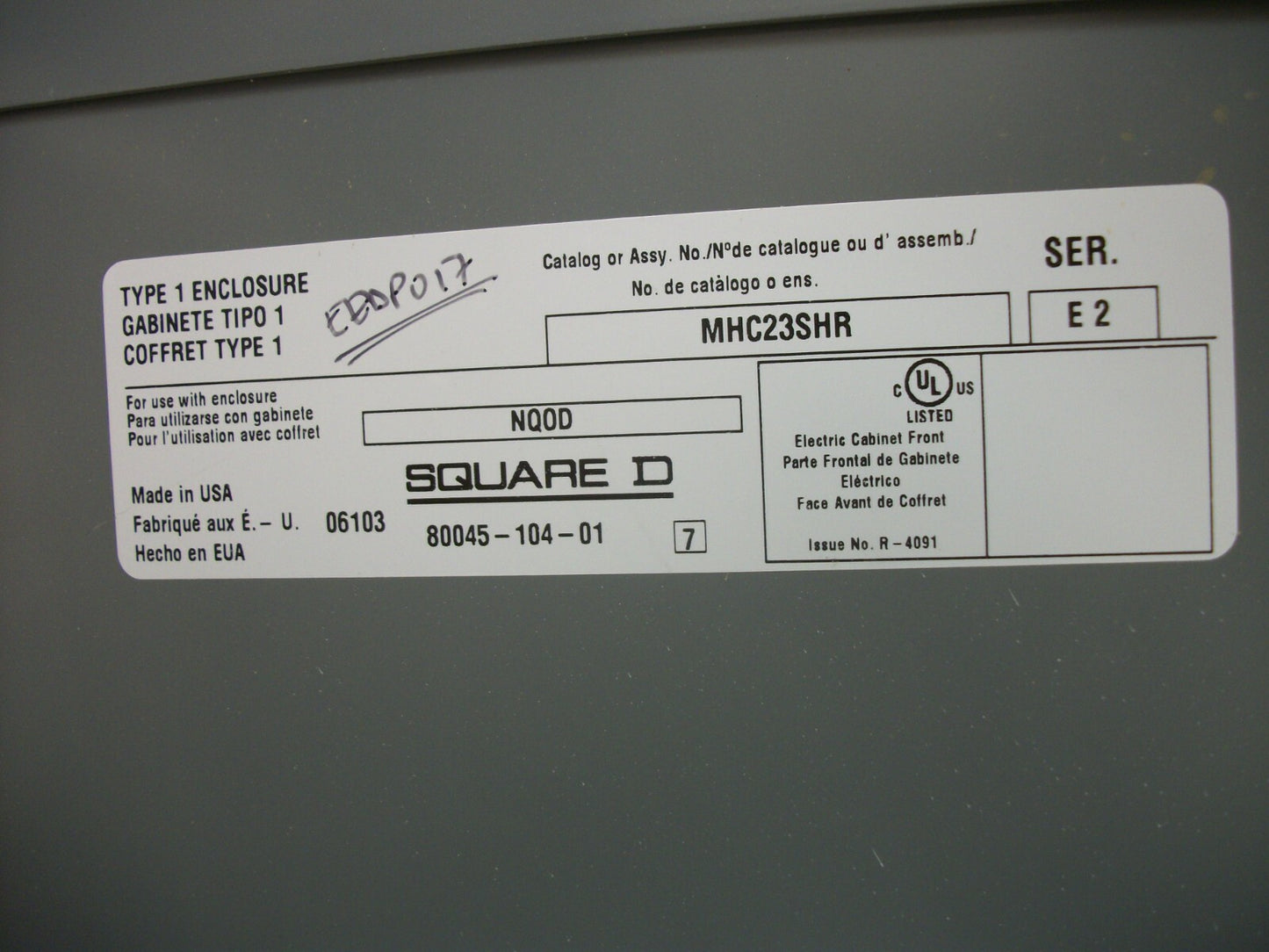SQUARE D NQOD LOAD CENTER PANELBOARD NQOD12186402650520001 100A 240D/120V 3PH 4W