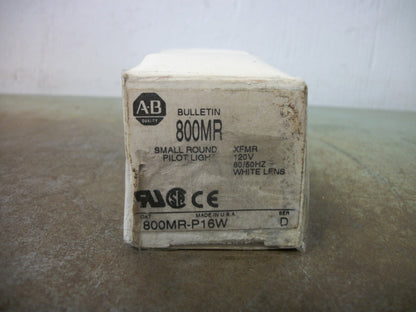 ALLEN-BRADLEY WHITE SMALL ROUND PILOT LIGHT 800MR-P16W 120VOLT NIB
