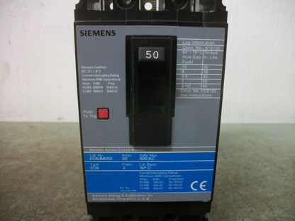 SIEMENS SENTRON ED6 CIRCUIT BREAKER ED63M050 50AMP 600VOLT 3POLE NOB