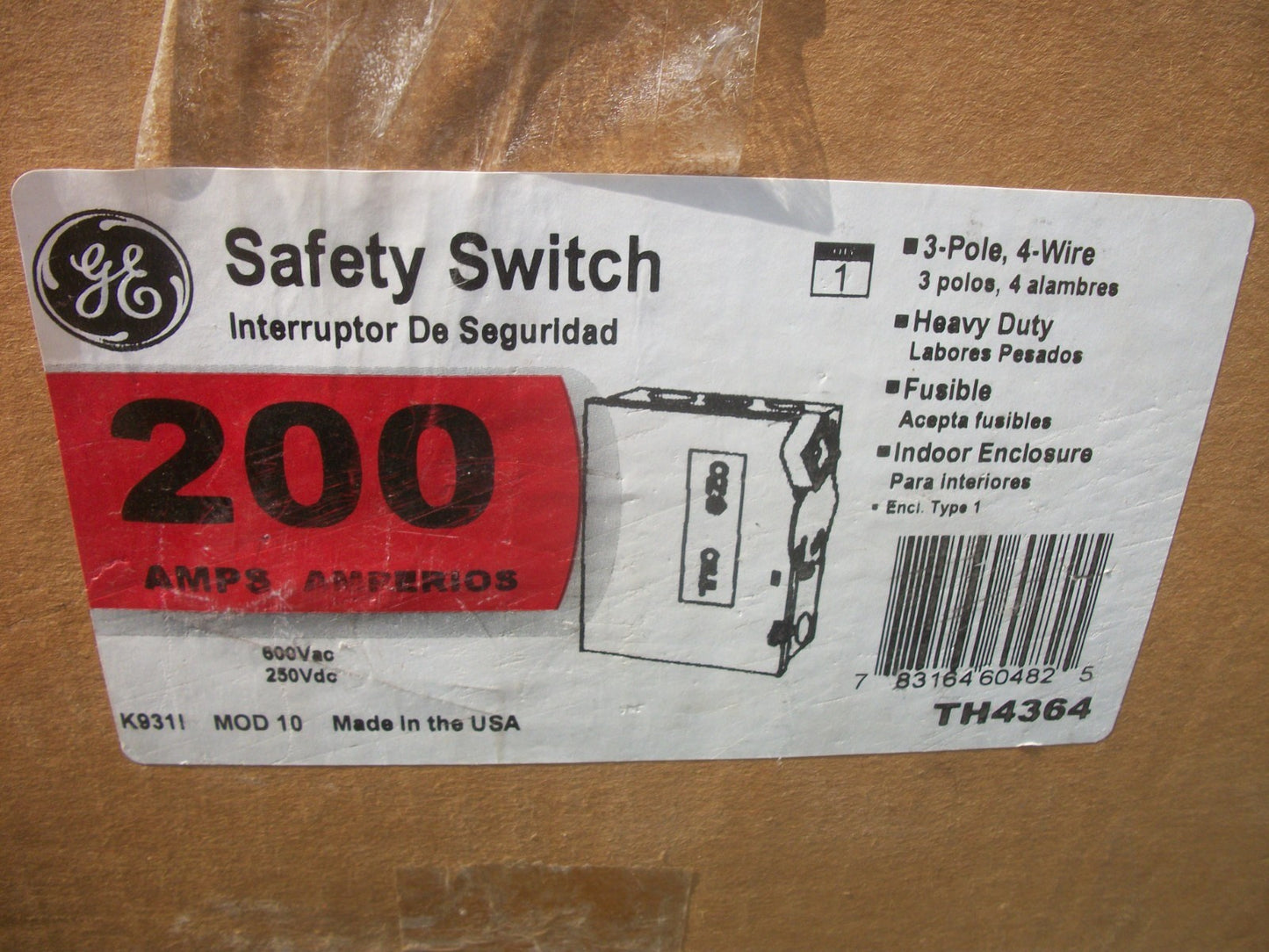GE DISCONNECT TYPE 1 TH4364 200AMP 600VOLT 3POLE FUSIBLE NIB