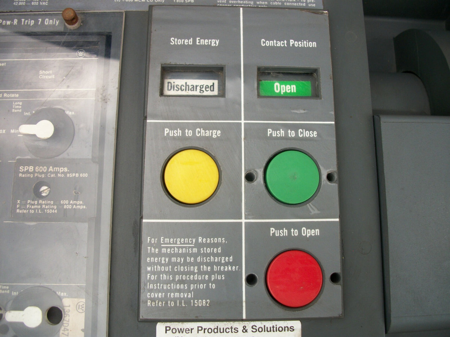 WESTINGHOUSE SPB 50 POW-R-BREAKER 800AMP 600VOLT 3POLE W/600A TRIP & SHUNT