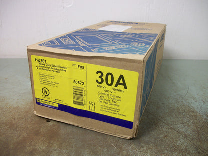 SQUARE D DISCONNECT TYPE 1 HU361 30AMP 600VOLT 3POLE NON-FUSIBLE NIB