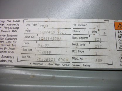 CHALLENGER PMZA LOAD CENTER PANELBOARD YS204B 175AMP 277/480VOLT 3PH W/150A MAIN