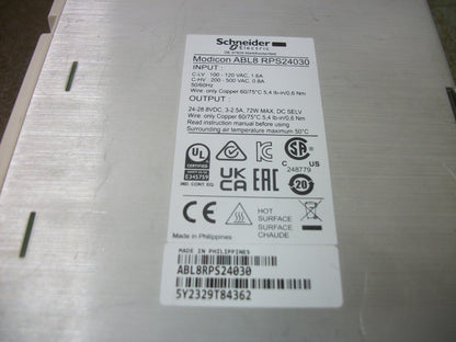 SCHNEIDER TELEMECANIQUE MODICON POWER SUPPLY ABL8RPS24030 24-48VDC 72W NOB