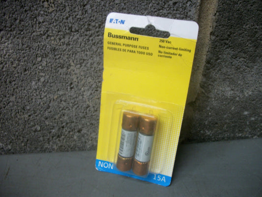 BUSSMANN 2-PACK NON-CURRENT LIMITING FUSES NON15 15AMP 250VOLT NEW