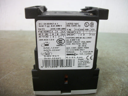 SIEMENS CONTACTOR 3RT1016-1XB43-0VE1 20AMP 24VCOIL 3PH 600V 7.5HP