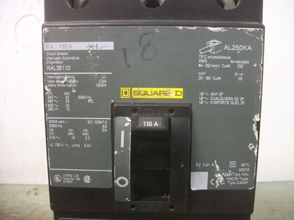 SQUARE D KAL CIRCUIT BREAKER KAL36110 110AMP 600VOLT 3POLE GREEN