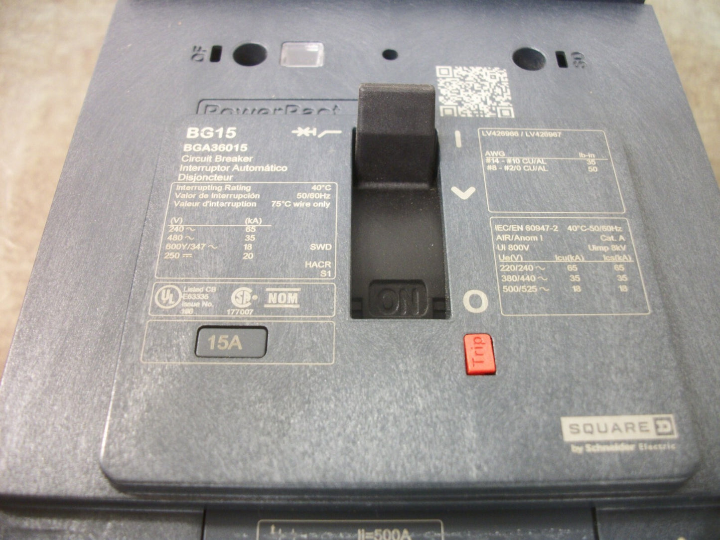 SQUARE D POWERPACT I-LINE BG CIRCUIT BREAKER BGA36015 15AMP 600VOLT 3POLE