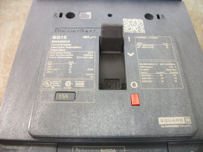SQUARE D POWERPACT I-LINE BG CIRCUIT BREAKER BGA36015 15AMP 600VOLT 3POLE