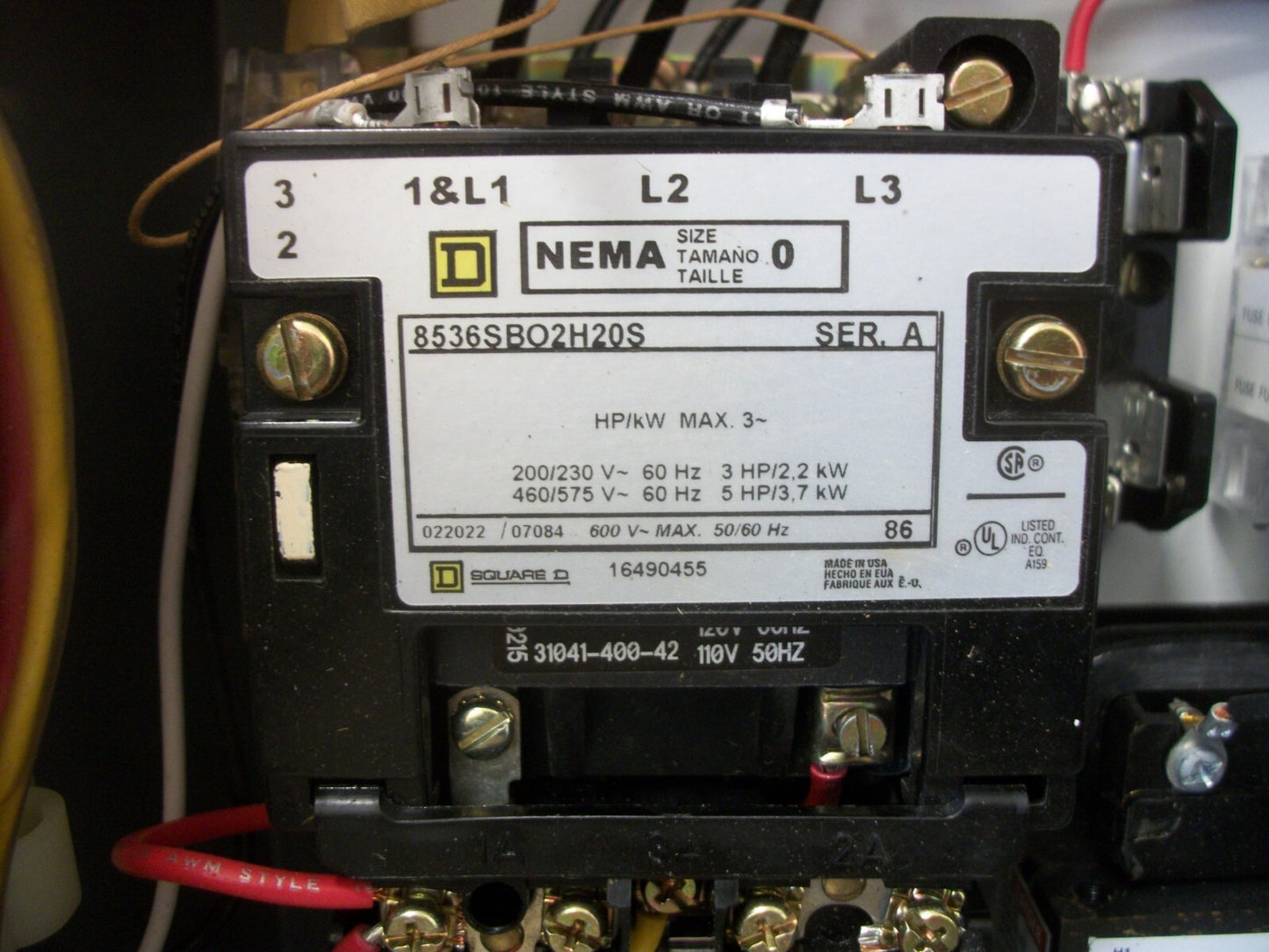 SQUARE D STARTER COMBO SIZE 0 8536SBO2H20S 120VCOIL 30AMP FUSIBLE MOTORLOGIC NOB