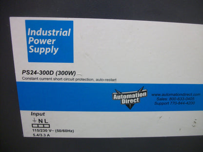 AUTOMATION DIRECT INDUSTRIAL POWER SUPPLY PS24-300D 24VDC 12AMP