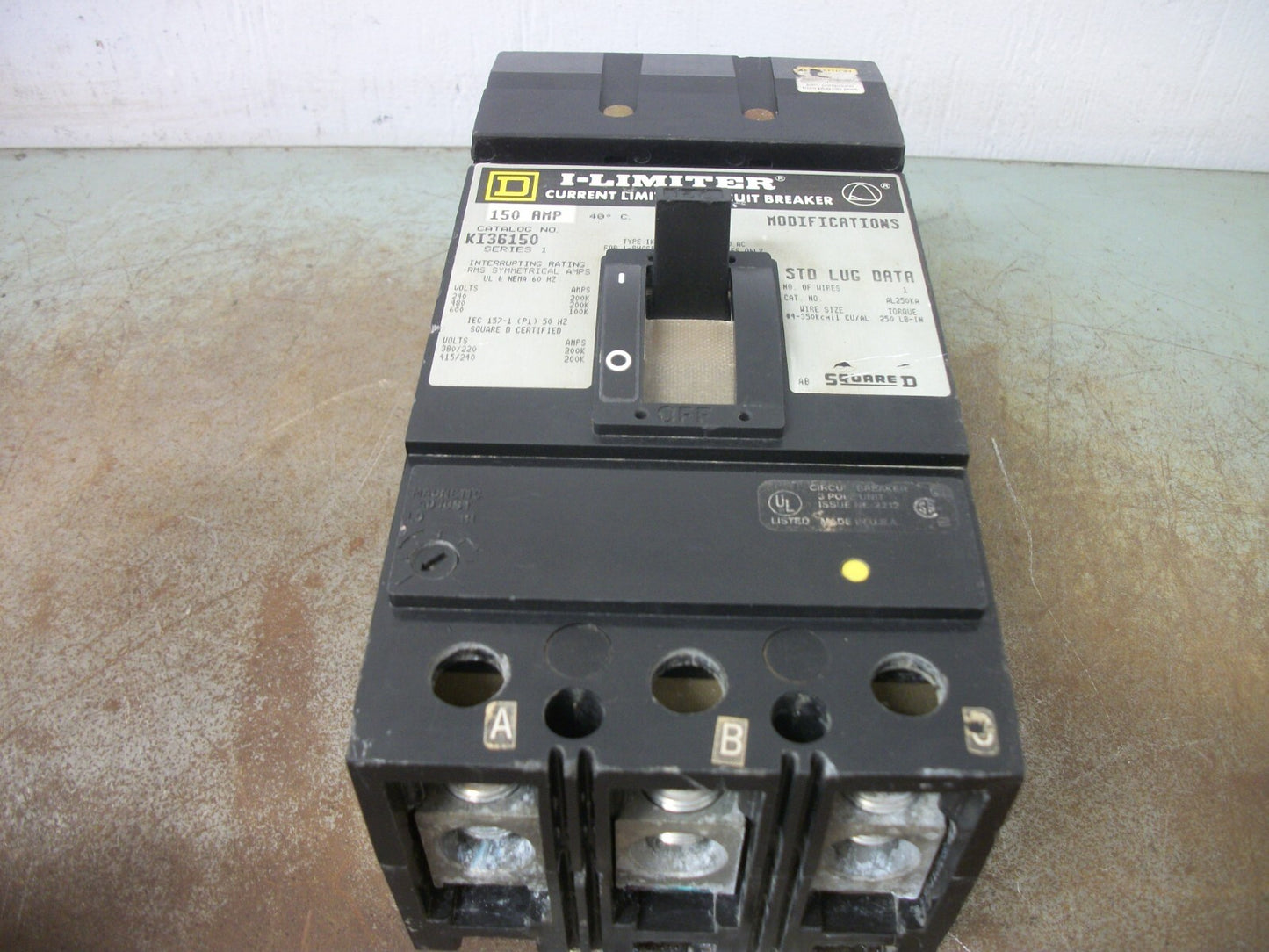 SQUARE D I-LIMITER I-LINE KI CIRCUIT BREAKER KI36150 150AMP 600VOLT 3POLE GRAY