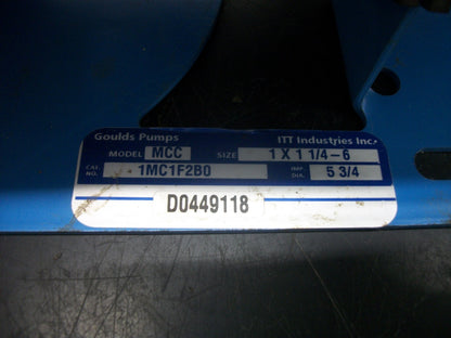 GOULDS PUMPS MCC SIZE 1 X 1-1/4-6 CENTRIFUGAL PUMP 1MC1F2B0 NOB
