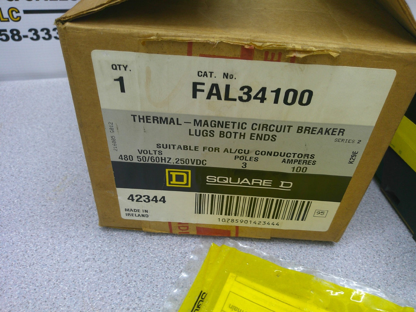 SQUARE D FAL CIRCUIT BREAKER FAL34100 100AMP 480VOLT 3POLE GRAY NIB